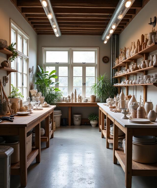 The serene and organized LumiCraft workshop with tools and works-in-progress.