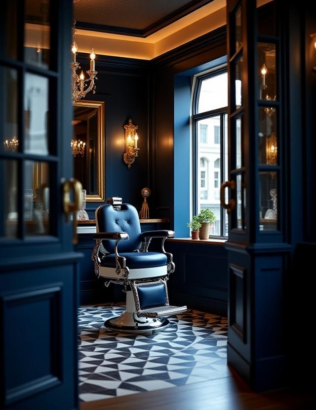 Interno della barberia Marine Luxe a Roma